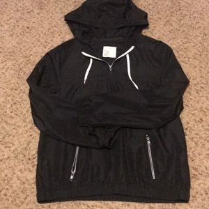 Black Zine Pull-Over Hooded Windbreaker